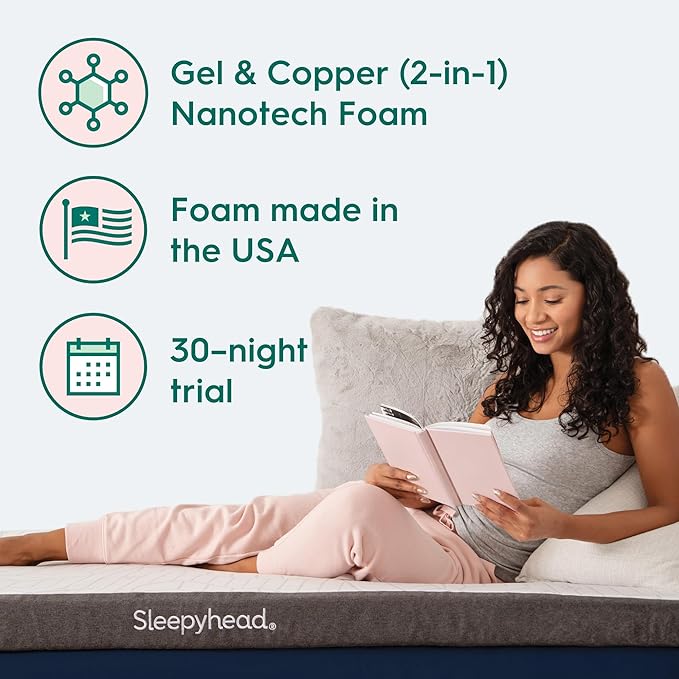 Sleepyhead Twin 3 Inch Premium Super Mattress Topper – 3 Inch Gel & Copper Infused Memory Foam Bed Topper – Cooling, Soft Support + Comfort, Foam Made in USA, CertiPUR-US Certified (Twin 3")