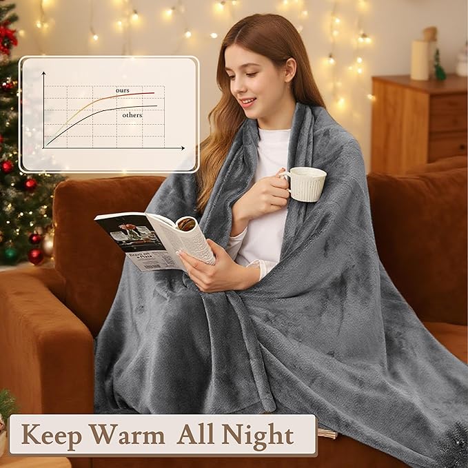 Electric Heated Blanket 72"x84" Full Size - 4 Heat Levels, 10H Auto Shut Off, Ultra-Soft Flannel Fleece Heated Blanket with Overheat Protection, Fast Heating, Machine Washable - Light Grey