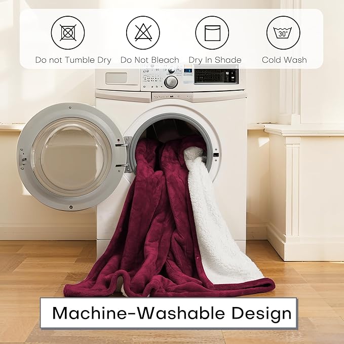 Electric Blanket Twin Size 62" x 84" Thickened Flannel and Sherpa Heated Blanket,10 Hours Timer Auto-Off,5 Heating Levels,for Bedroom Office Couch,WineRed