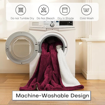 Electric Blanket Twin Size 62" x 84" Thickened Flannel and Sherpa Heated Blanket,10 Hours Timer Auto-Off,5 Heating Levels,for Bedroom Office Couch,WineRed