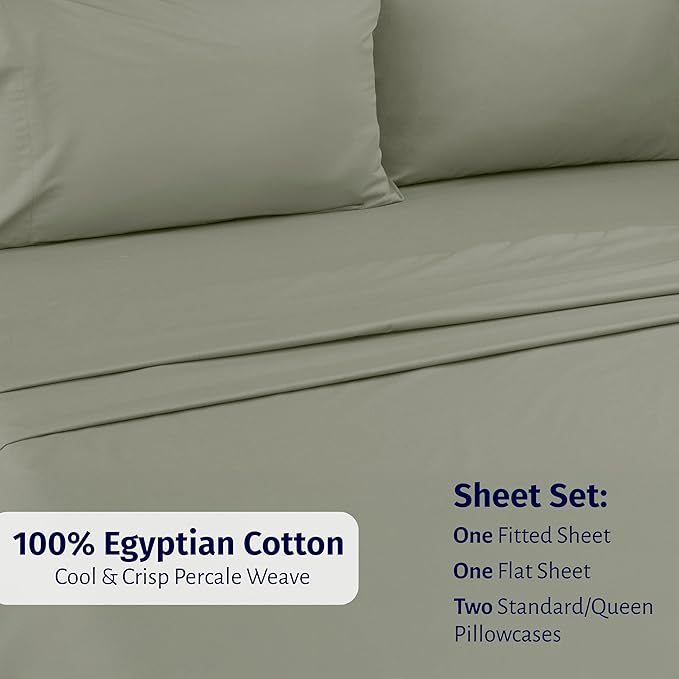 California Design Den Certified 100% Egyptian Cotton Sheets Full Size Set - Lightweight, Crisp Percale, Full Size Bed Sheets Cotton Set, Deep Pockets, Durable Luxury Bedding (Sage Mist - Grey Tone)