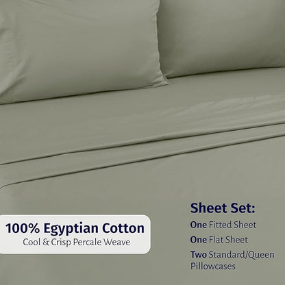 California Design Den Certified 100% Egyptian Cotton Sheets Full Size Set - Lightweight, Crisp Percale, Full Size Bed Sheets Cotton Set, Deep Pockets, Durable Luxury Bedding (Sage Mist - Grey Tone)