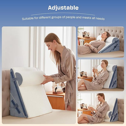 Wedge Pillow, 12" Wedge Pillow for Acid Reflux and Back Pain Relief, Cooling Memory Foam Top,Bed Wedge Pillows for Headboard, Sleeping, Snoring, Back Support, After Surgery.
