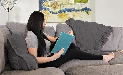 Super Soft Velvety Backrest Reading Bed Rest Pillow with Arms and Pockets 18" H for Sitting in Bed Couch Sofa, Back Support Wedge Cushion with Removable Cover, 20" x 18" x17", Dark Gray