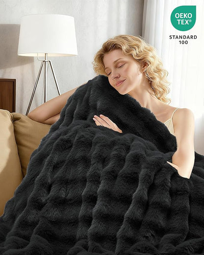 GarveeHome Heated Blanket King, Dual Control Faux Fur Electric Heating Blanket with 4 Heat Settings, Soft Bubble Blanket with 8 Hour Auto-Off & Overheat Protection, for Gifts Couch or Bed, Dark Grey