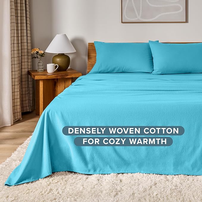 Bare Home California King Flannel Sheet Set 100% Cotton, Velvety Soft Heavyweight - Double Brushed Flannel - Deep Pocket (Cal King, Aqua)