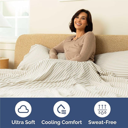 King Sheets Set 6 Piece - Includes 4 Pillowcases - Bed Sheets King Size - Soft Hotel Luxury Bedding - Cooling, Comfy & Breathable - 1 Flat & 1 Fitted & 4 Pillowcases w/ Deep Pockets - Beige Stripes