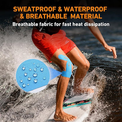 PreCut Kinesiology Tape for Knees, 12 PCS Waterproof KTQUICK Knee Tape for Knee Pain Relief Pre Cut, Original Cotton Athletic Knee Tape, Waterproof & Hypoallergenic Latex-Free for Sports (Blue)