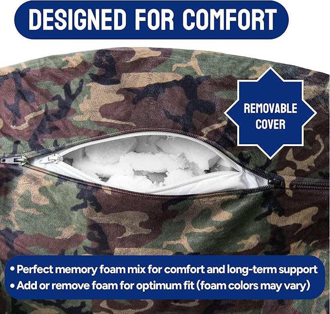 ComfortSpa Reading Pillow for Kids Teens Adult, Back Rest Pillow with Arms, Pockets, Washable Cover; Use as Back Pillow for Bed Sitting Up for Bedrest, Relief from GERD Heartburn (Standard Camouflage)