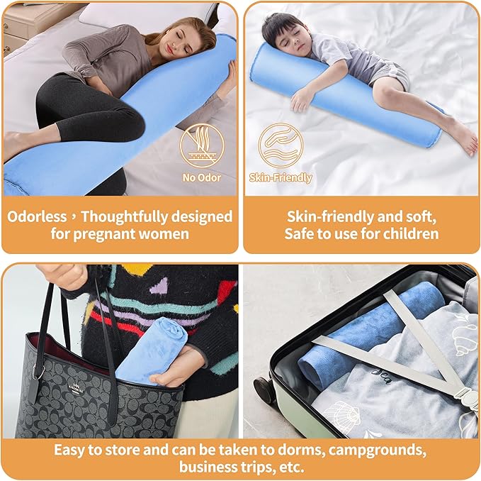 EULANT 2 Pack 35Inch Inflatable Long Bolster Body Pillow for Kids Teens,Body Pillow for Bed with Soft Velvet,Round Cervical Roll Cylinder Bolster Body Pillow for Hugging Sleeping,Back,Neck etc.