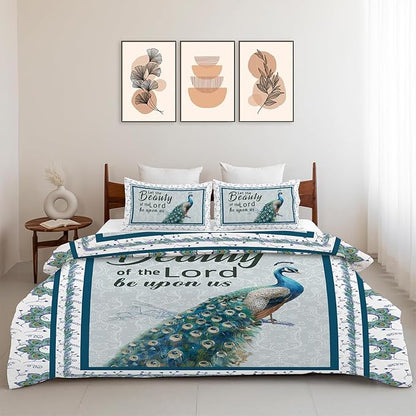Peacock Bedding Set 3 Pieces King Size Peacock Duvet Cover Comforter Cover Sets with 2 Pillowcases for Boys Girls Teens Women
