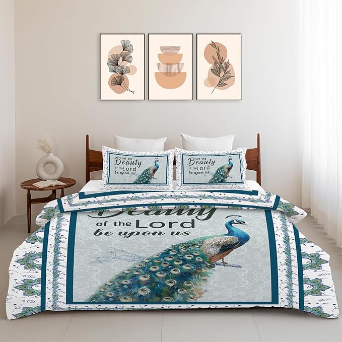 Peacock Bedding Set 3 Pieces Queen Size Peacock Duvet Cover Comforter Cover Sets with 2 Pillowcases for Boys Girls Teens Women