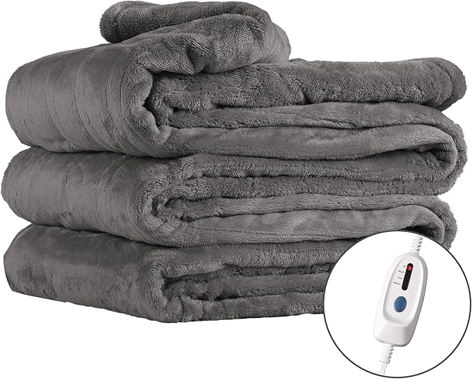 Electric Heated Blanket Full Size 72"x84", 4 Heating Levels & 10 Hours Auto Off, Cozy for Bed, Sofa, Large Oversized, Single Control Heating Heater Blankets Light Gray