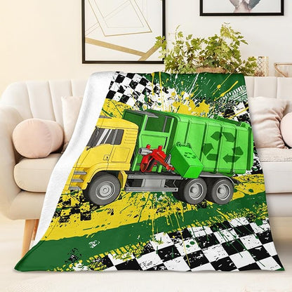 Boys Blanket Gifts Garbage Truck Blankets for Kids Teens Adults - 60" x 80" Cool Car Themed Soft Lightweight Flannel Throws for Couch, Sofa, Bed, Bedroom Decor