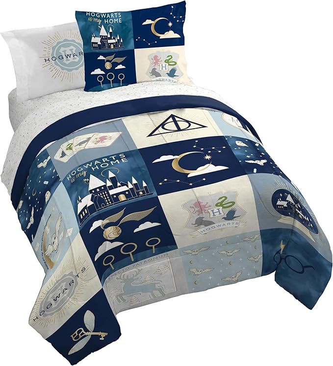 Jay Franco Kids Comforter Set Includes Sheets and Pillow Covers - Soft and Cozy Bed Set for Stylish Room Decor, Multi - Harry Potter, 7 Piece Queen Size Bedding