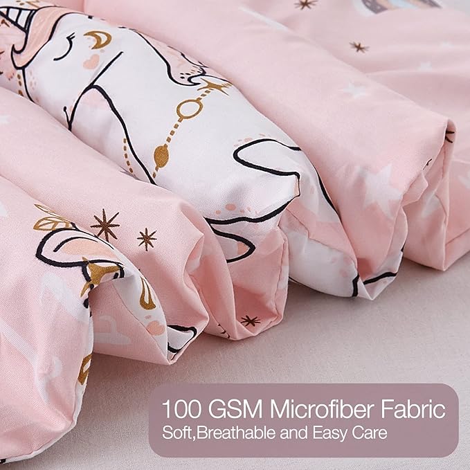 JSD Pink Unicorn Kids Comforter Set Full Size, 3 Piece Girls Rainbow Microfiber Comforter with Pillow Shams, Lightweight All Season Washable