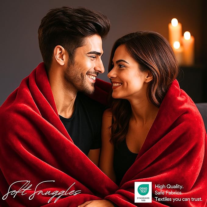 Waterproof Blanket King Size, Red & Black, 82x82"- Water Proof and Stain Resistant Blankets for Couples Bed Intimacy, Fleece Moisture Absorbent, Layered Sheet Protector, Leakproof Protective Top Cover