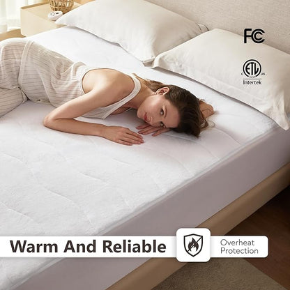 Wapaneus Quilted Wave Heated Mattress Pad King Size 10 Heat Settings & Dual Control with 1-12 Hours Auto Off,Deep Pocket Fits up to 18",Coral Fleece Bed Warmer,ETL Listed Machine Washable,78"x80"