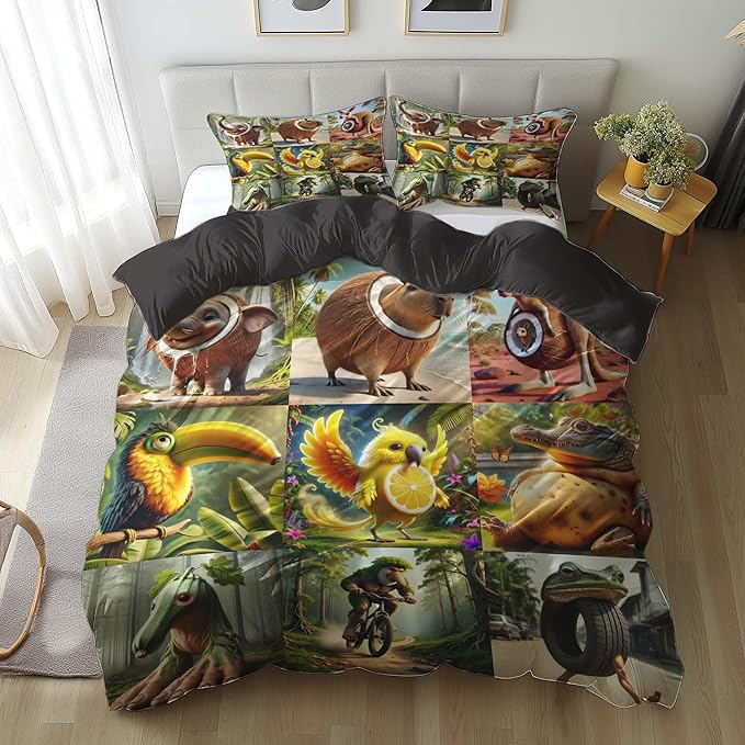 Italian Brainrot Bedding Duvet Cover Set,Funny Fusion AnimalsTwin Full Queen King Comforter Cover Bedding Set for Kids Boys Bed Decor Gifts ﻿ (Color 11,Queen (90" x 90"))
