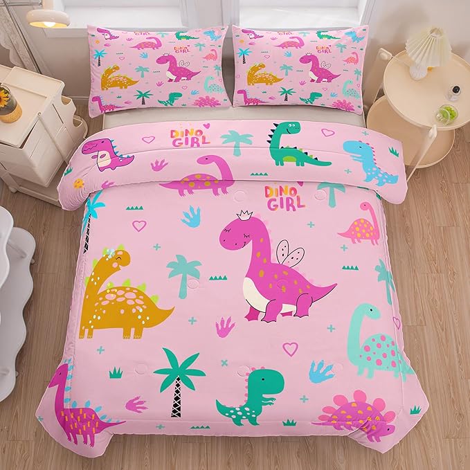 Peopleareok Cartoon Dinosaur Comforter Set Twin (68x86 Inch) for Boys, 2 Pieces Dinosaur Bedding Set for Girls Teens, Super Soft Lightweight for All Seasons, Includes 1 Comforter and 1 Pillowcase