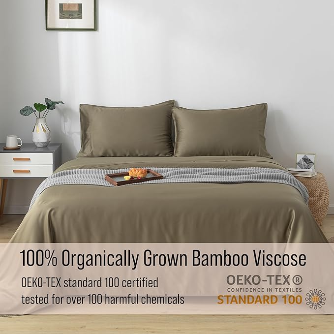 Bella Coterie Luxury Bamboo Viscose Queen Size Sheet Set | 100% Organically Grown | Ultra Soft | Cooling for Hot Sleepers | 18" Deep Pocket [Olive]