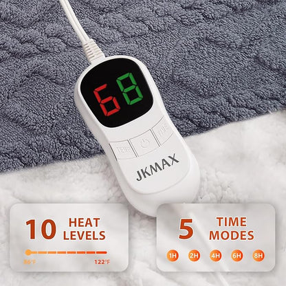 Heated Electric Blanket Twin Size-62"x84" Heating Blanket with 10 Heating Levels & 5 Time Settings Over-Heat Protection，Winter Warmer for Adults with ETL Certification（Grey）
