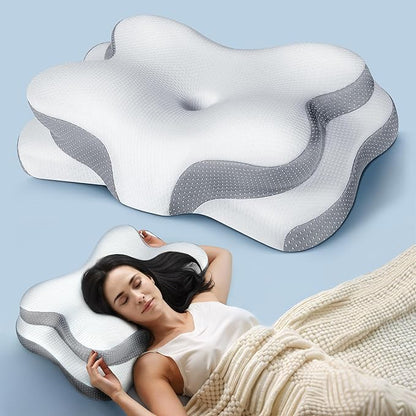 Osteo Sustained Cervical Health Neck Pillow, Contour Zoned Design Ergonomic Pillow for Pain Relief, No-Temperature Affected Memory Foam Pillows, Cooling Pillow Support Side, Back, Stomach Sleeper