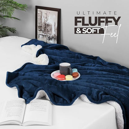 Utopia Bedding Sherpa Blanket King Size (Navy, 90x102 Inches) - Soft Lightweight Plush Fleece Reversible Blanket for Bed, Sofa, Couch, Camping and Travel