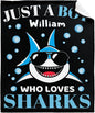 Custom Just A Boy Who Loves Sharks Blankets Gifts for Kids Adult On Bed Sofa,Personalized Premium Flannel Blankets for Birthday Christmas Thanksgiving All Season Use 90''x 120'' -XL