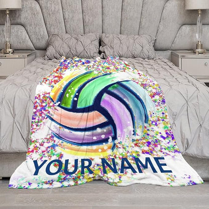 Personalized Volleyball Blanket Gifts with Name - 50"x60" Sports Throw Blanket for Adults, Kids - Colorful Soft Plush Throws for Bed, Couch & Travel