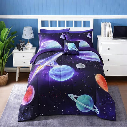 Kids Comforter Set Twin Size for Boys, Rocket Bedding Sets, 3 Pieces Bed in A Bag with 1 Comforter, 1 Decor Pillow, 1 Pillow Sham