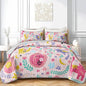 QOOMO Floral Cat Quilt Set King Size,Kawaii Cat Bedspread Coverlet Set,Pink Floral 3Pcs Bedding Set Printed Quilt with 2 Pillowcases,Soft and Lightweight,for All Seasons