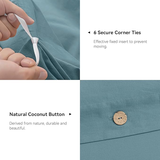 JELLYMONI Cotton Duvet Cover Full Size - Grayish Blue Comforter Cover with Button 100% Washed Cotton 3PCS Breathable Soft Solid Bedding Set Duvet Cover 80×90in & 2 Pillowcases (NO Comforter)