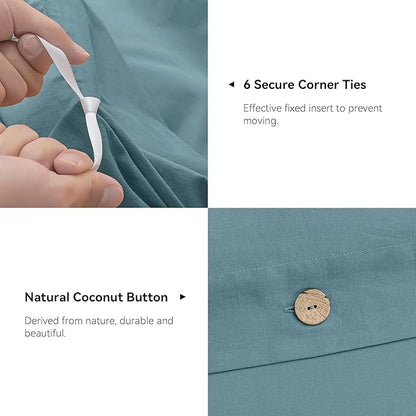 JELLYMONI Cotton Duvet Cover Queen Size - Grayish Blue Comforter Cover with Button 100% Washed Cotton 3PCS Breathable Soft Solid Bedding Set Duvet Cover 90×90in & 2 Pillowcases (NO Comforter)