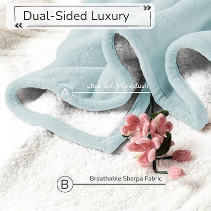 Electric Heated Blanket King Size 90"x100" - Dual-Sided with Microplush & Sherpa Fabric, 4 Heat Settings & 10 Hours Auto Off, Dual Controller, Machine Washable - Light Green