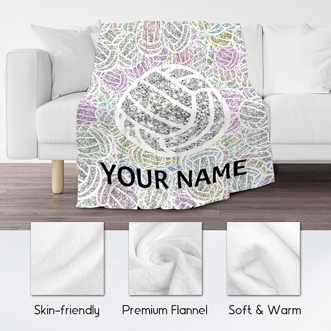 Personalized Volleyball Gifts with Name, Volleyball Blanket for Teen Girls, Custom Team Gift for Sport Lovers, Soft Plush Girls Throw Blankets Party Decorations for Bed Living Room, 60"x80"