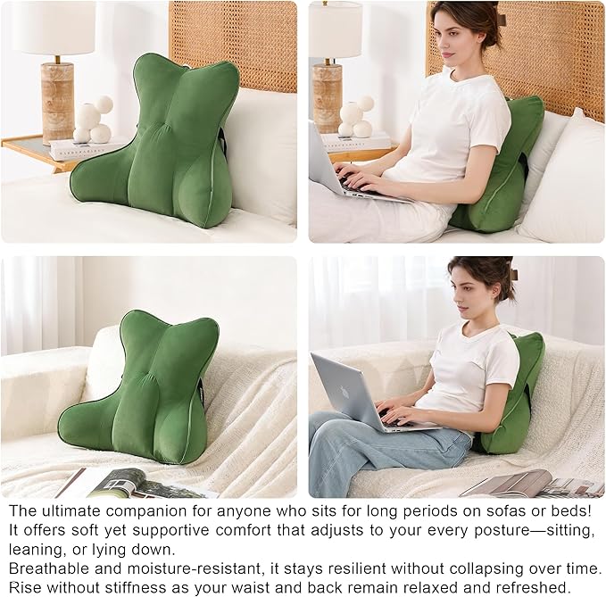 Lumbar Support Pillow for Lower Back Pain Relief – Multi-Functional Ergonomic Lumbar Cushion, Reading Pillow for Office Chair, Car Seat & Sofa,Olive Green