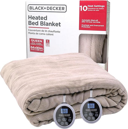 BLACK+DECKER Heated Blanket Electric Queen, Micro Plush Electric Blanket, Heating Blanket with 10 Heating Levels, 10H Timer, Auto Shutoff, Dual Zone Heating, Fast Heating (84x90 inches, Cream)