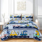 QOOMO Cartoon Car Quilt Set Full/Queen Size,Dinosaur Bedspread Coverlet Set,Vehicle 3Pcs Bedding Set Printed Quilt with 2 Pillowcases,Soft and Lightweight,for All Seasons