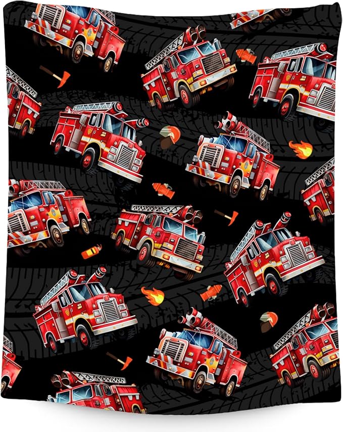 Kids Throw Blanket Fire Truck Gifts for Toddler Boys - Lightweight Furry Flannel Blankets for Son (40"x50")
