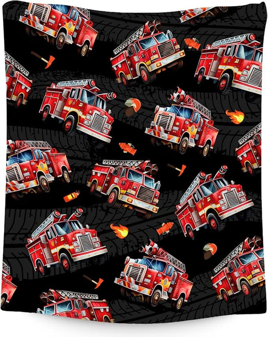 Kids Throw Blanket Fire Truck Gifts for Toddler Boys - Lightweight Furry Flannel Blankets for Son (40"x50")