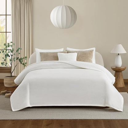 UGG Nita Full/Queen Blanket Fleece Fluffy Reversible Soft Fuzzy Bedding Cozy Plush Warm Oversized Blanket Machine Washable Bedroom Decor for Big Couch or Bed, 90-inch x 90-inch, White Snow