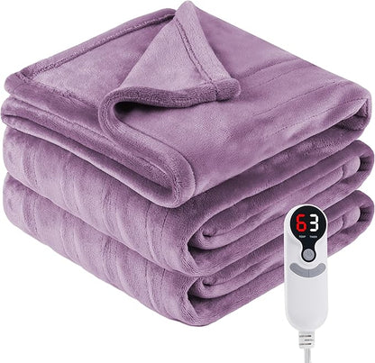 Electric Heated Blanket Throw Size 50" x 60", Super Cozy Soft with 6 Heating Levels & 3 Hours Auto Off, Machine Washable, Home Office Use, Purple