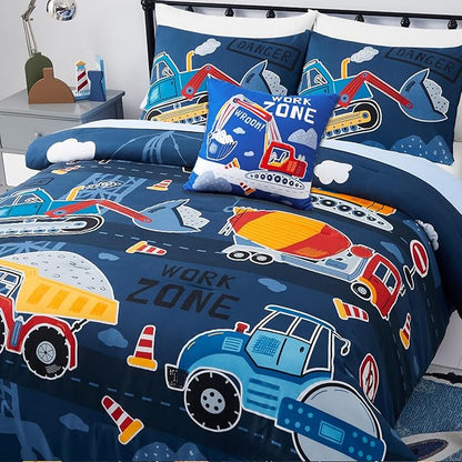 Kids Comforter Set Full Size for Boys, Glow in The Dark Truck Bedding Set 1 Comforter, 1 Decor Pillow, 2 Pillow Shams