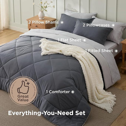 Bedsure California King Comforter Set - 7 Pieces Reversible Dark Grey Bedding, California King Size Bed Set for All Seasons, Bed in a Bag with Down Alternative Comforter, Sheets, Pillowcases & Shams