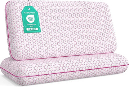 Memory Foam Pillows for Side, Back and Stomach Sleepers, Set of 2, Bed Pillow with Washable Cover and Breathable Mesh, Bed Pillow for Sleeping (Pink，King Size)
