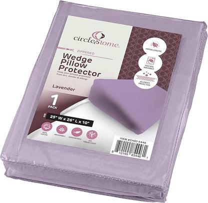 CirclesHome Wedge Pillow Cover 100% Cotton, Zippered Wedge Pillow Case Protector, Soft, Hypoallergenic & Breathable - Lavender, (25Wx26Lx10)