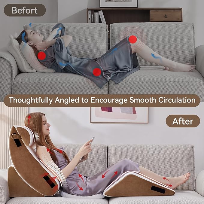 Wedge Pillow Set for After Surgery, 5 PCS Bed Wedge Pillow for Sleeping with Seat, Memory Foam Orthopedic Back Pillow for Pain Relief and Acid Reflux, Adjustable Post Surgery Pillow Brown