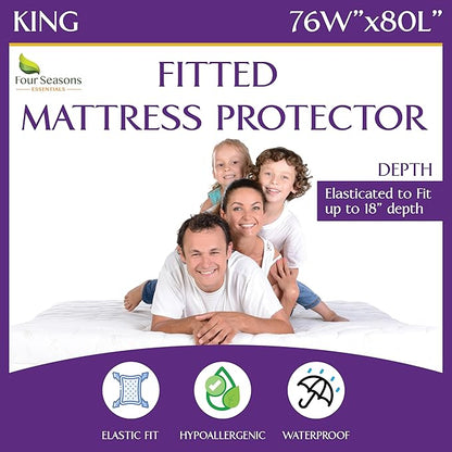 King Size Waterproof Mattress Protector - Fitted Sheet Style - Hypoallergenic Premium Quality Cover Protects Against Dust, Allergens