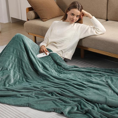 Electric Blanket Full Green Heated Blanket 72''X84'', Ultra Soft Silky Flannel Heating Blanket with 5 Heat Levels & 10 Hrs Timer, ETL Certified & Overheat Protection, Gifts for Grandma(Hunter Green)